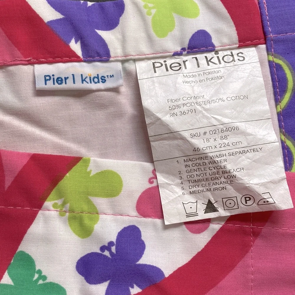 PIER 1 KIDS Curtain Valance Colorful Butterflies Flowers Window 88 x 18 inches